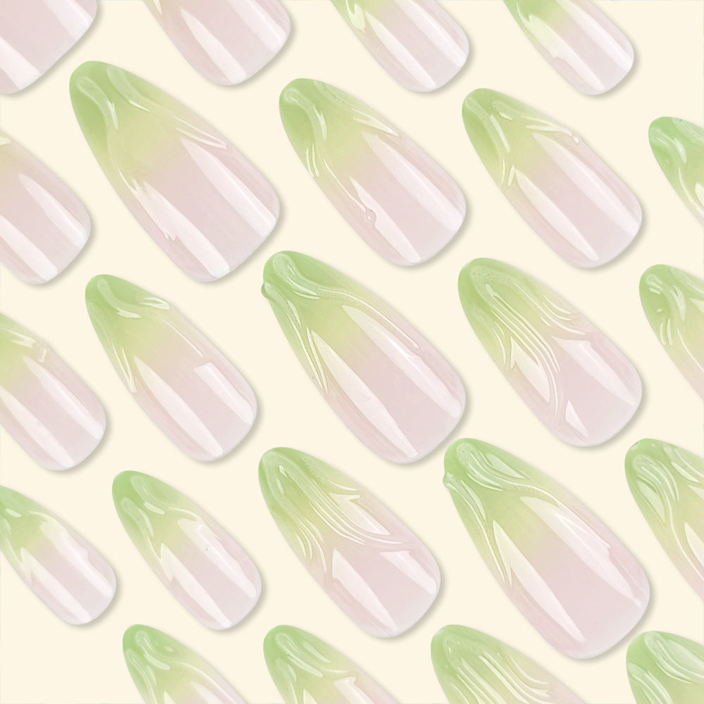 Green Gradient Stiletto Press-On Nails – Green Acrylic Tips with Glossy Ombre Design