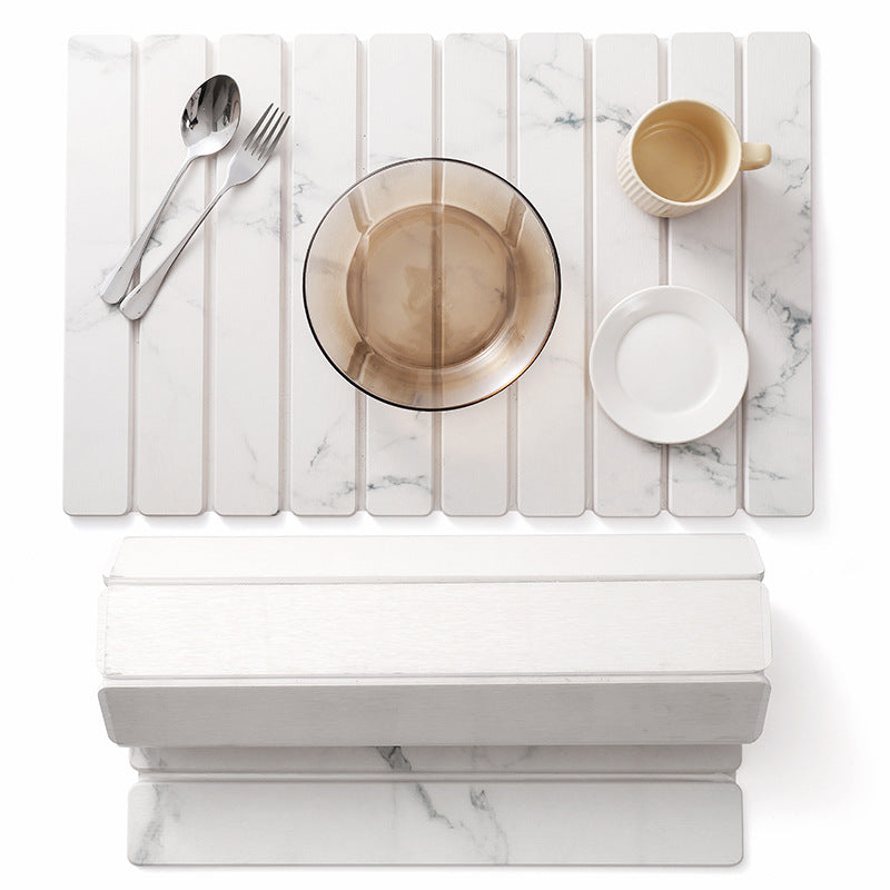 Marble Diatomite Foldable Drying Mat – Rectangular Water-Absorbing Countertop Pad