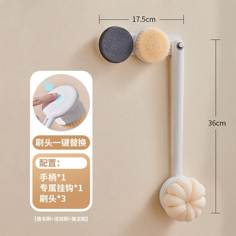 Long-Handled Bath Brush for Back Scrubbing – Soft Bristles & Loofah