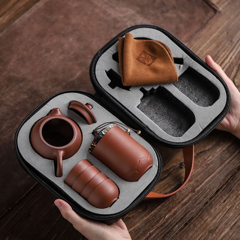 Portable Travel Tea Set - Includes One Pot, Four Cups, and Tea Cans