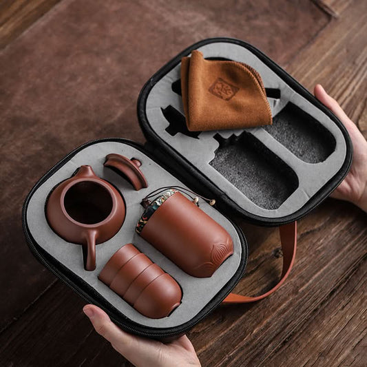 Portable Travel Tea Set - Includes One Pot, Four Cups, and Tea Cans