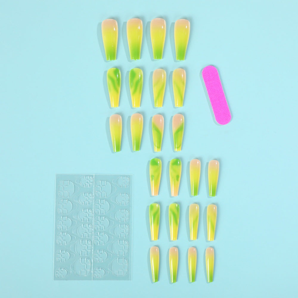 Neon Green & Yellow Ombre Coffin Press-On Nails – Bold Matte Acrylic False Nails