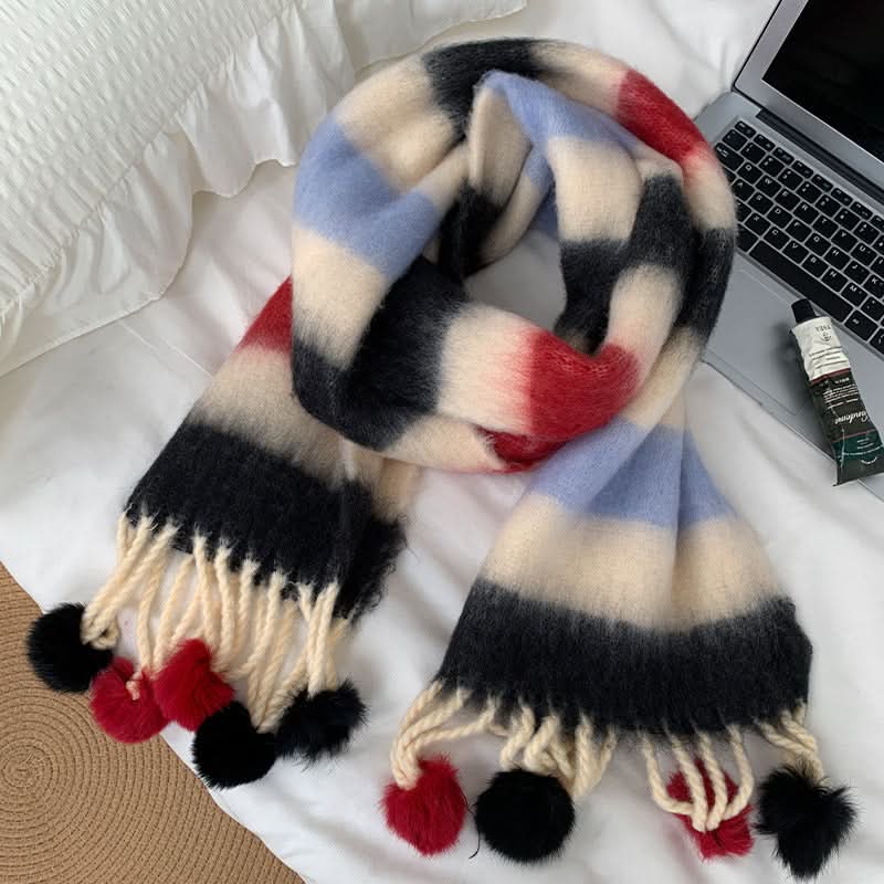 Tassel Plaid Mohair Scarf for Women – Warm & Chic