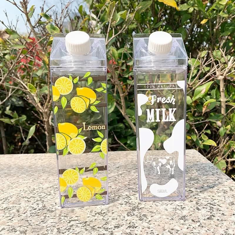 Transparent Square Milk Cup -Japanese Style Plastic Drink Cup