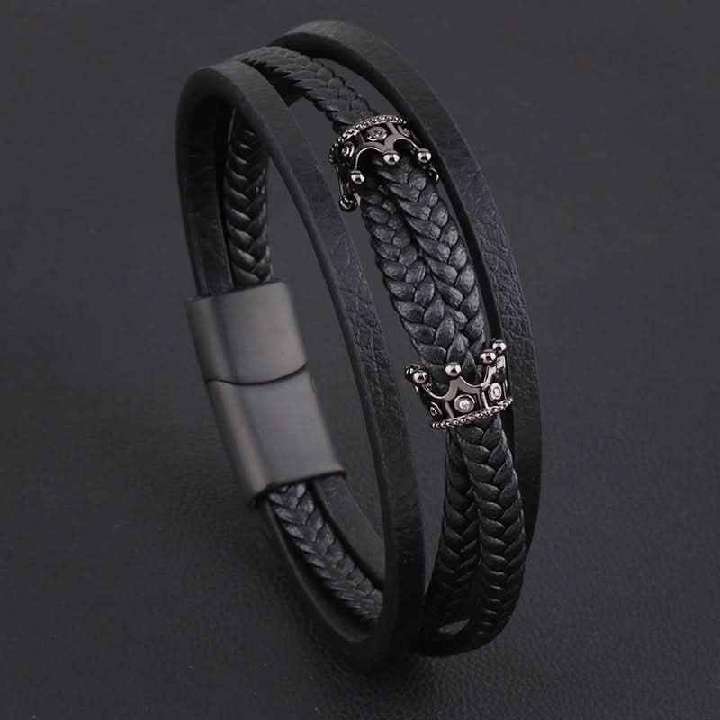Men’s Stylish Crown Leather Bracelet – Cuff with Magnetic Buckle