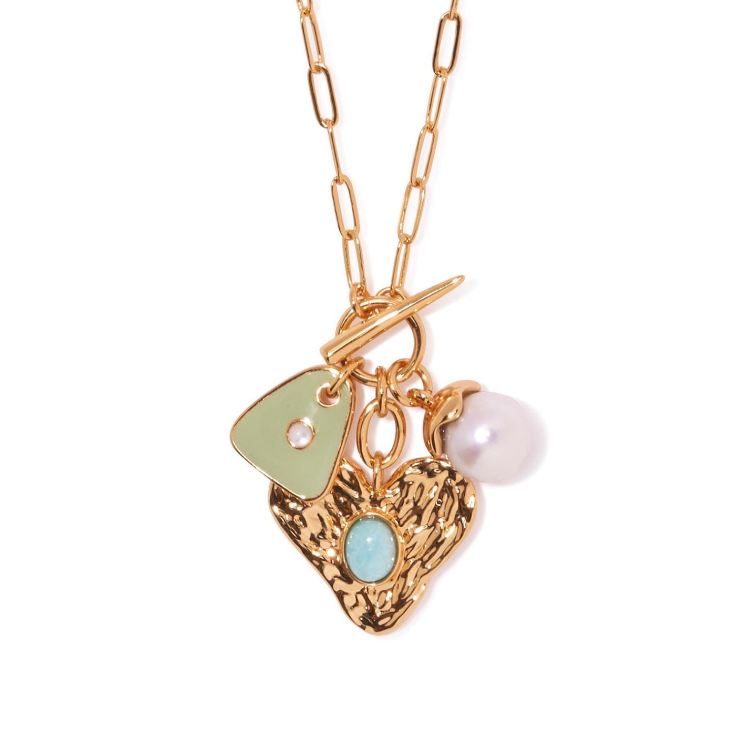 Colorful Star & Heart Pendant Necklace – Retro Copper Chain Jewelry for Women