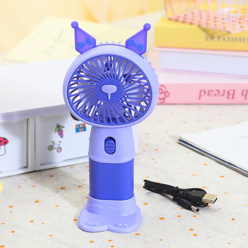 Portable Cartoon Handheld Fan – USB Rechargeable, Detachable Base