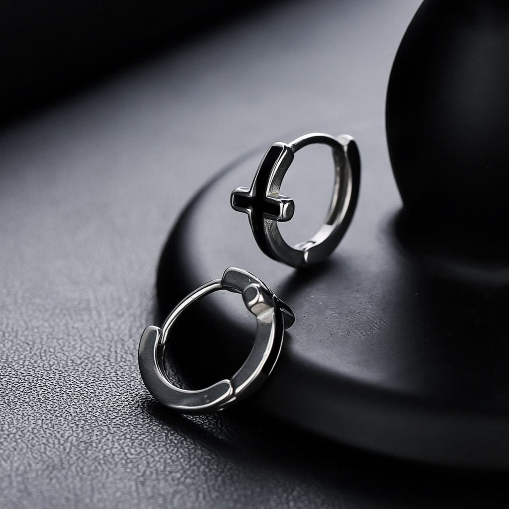 Unisex Black Titanium Steel Cross Earrings – Trendy High-End Jewelry