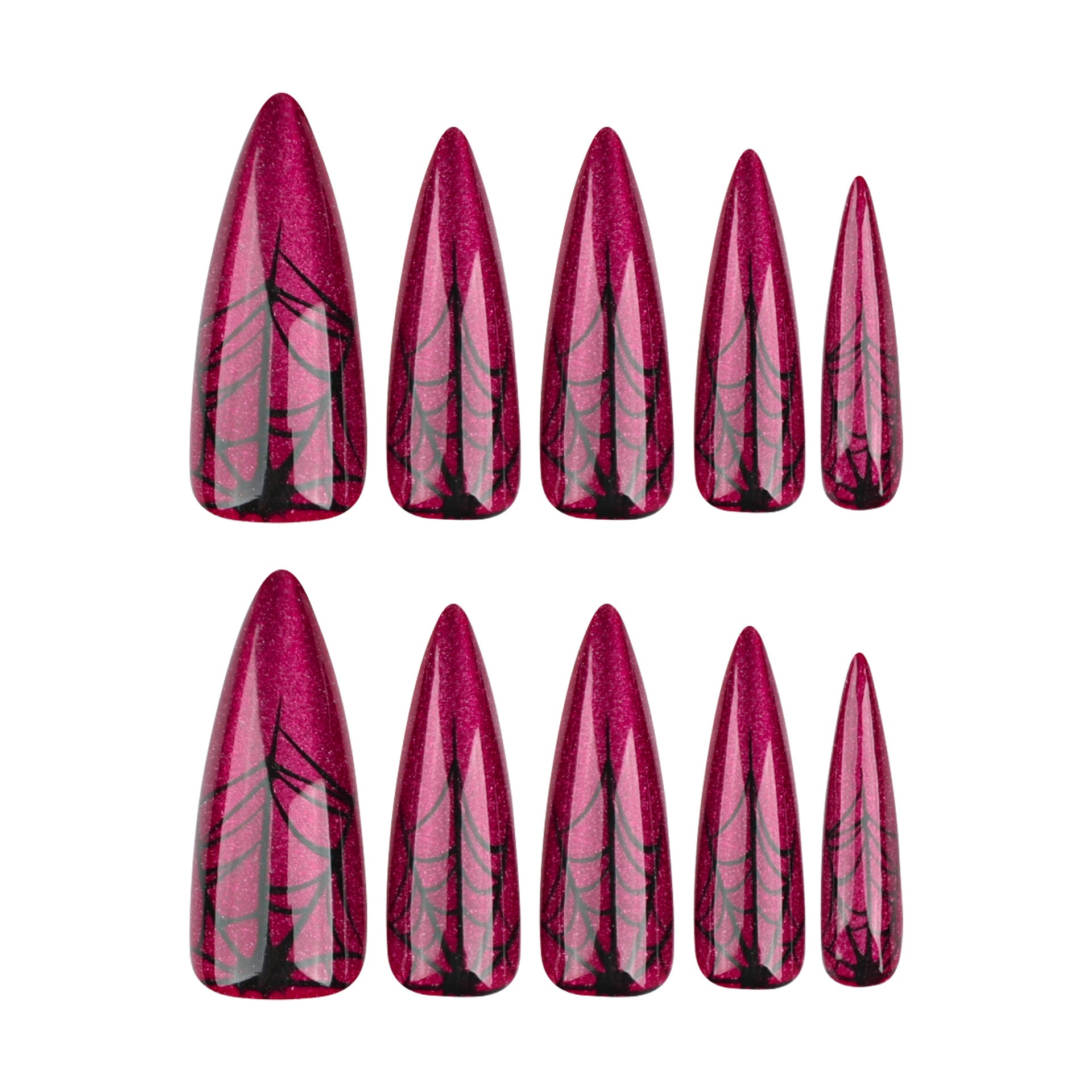 Red Cat Eye Halloween Press-On Nails – Long Stiletto Spider Web Design