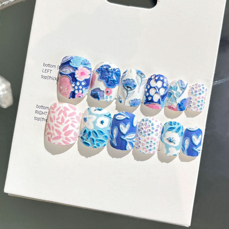 Wearable Embossed Short Bride Nail Art – Finished 3D False Nail Stickers
