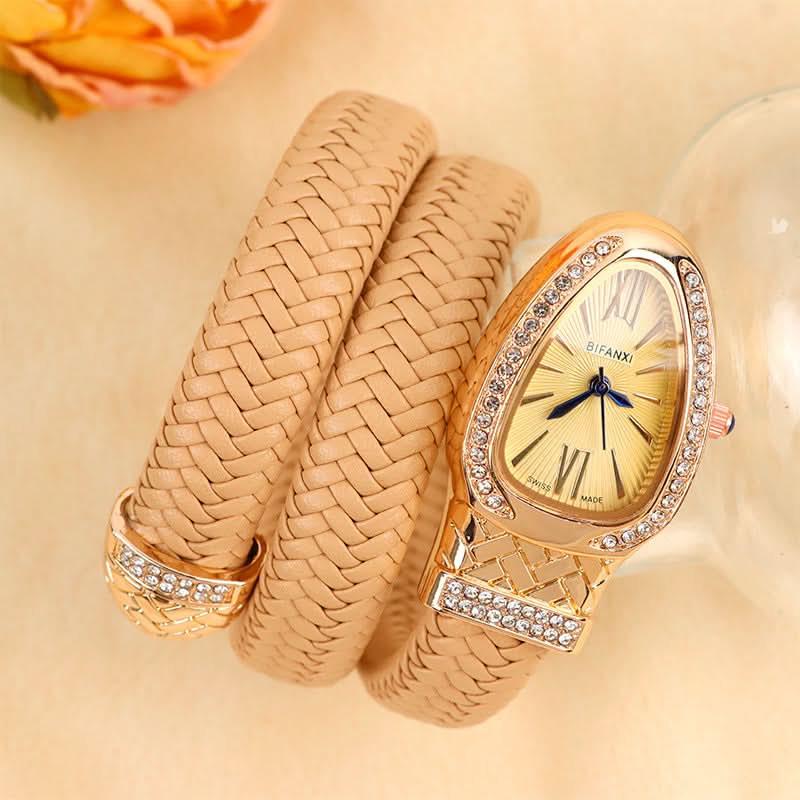 Women's Snake-Inspired Quartz Watch – Braided Leather Strap