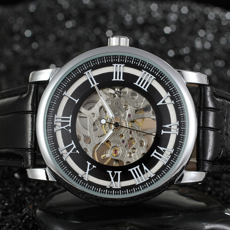 T-Winner Men’s Skeleton Mechanical Watch – Classic Roman Numerals, Leather Strap