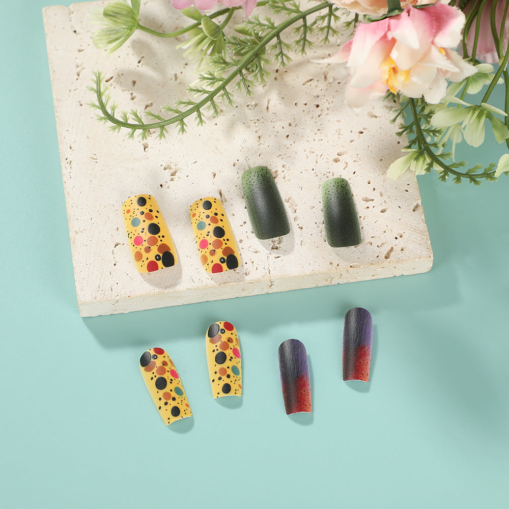 Matte Bold Square Press-On Nails – Long Acrylic with Gradient & Polka Dot Design