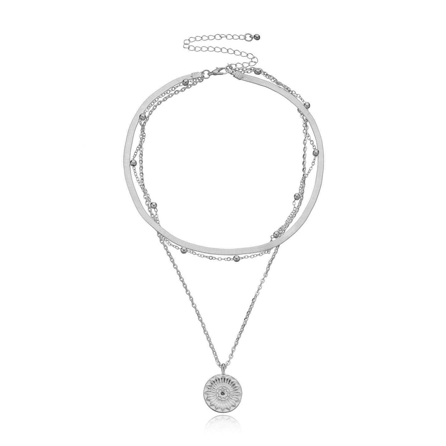 Round Pendant Layered Chain Necklace for Women – Elegant Punk Statement Jewelry