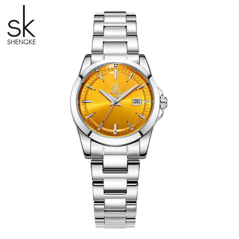 SK Women’s Stainless Steel Quartz Watch – Fashion Round Dial, Waterproof Wristwatch