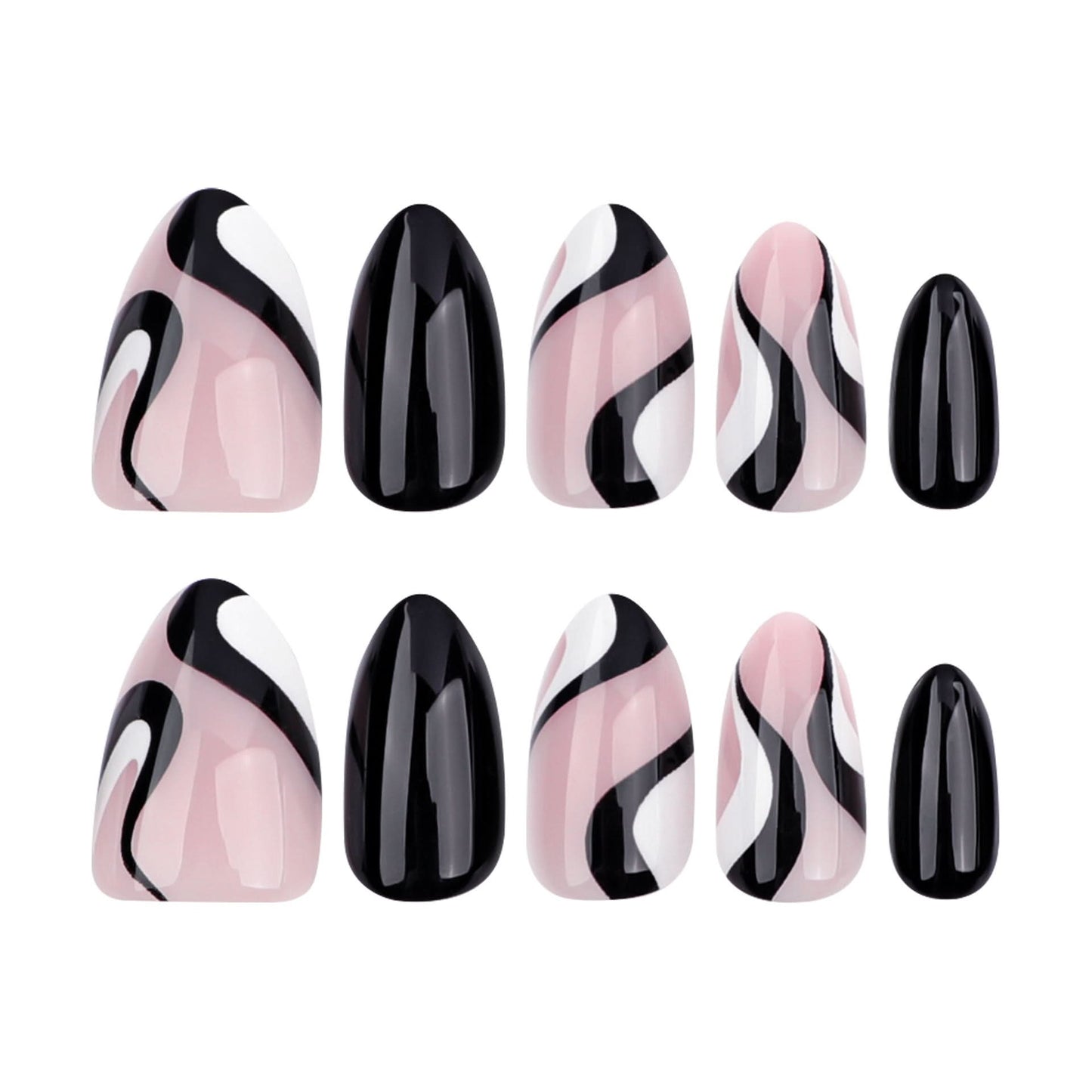 Almond Press-On Nails – Abstract Swirl Design, Short, Reusable False Nail Set