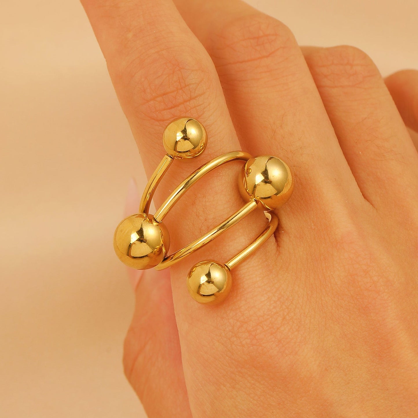 Set of 4 Bold Gold Stainless Steel Rings – Adjustable Water Drop Statement Jewelry
