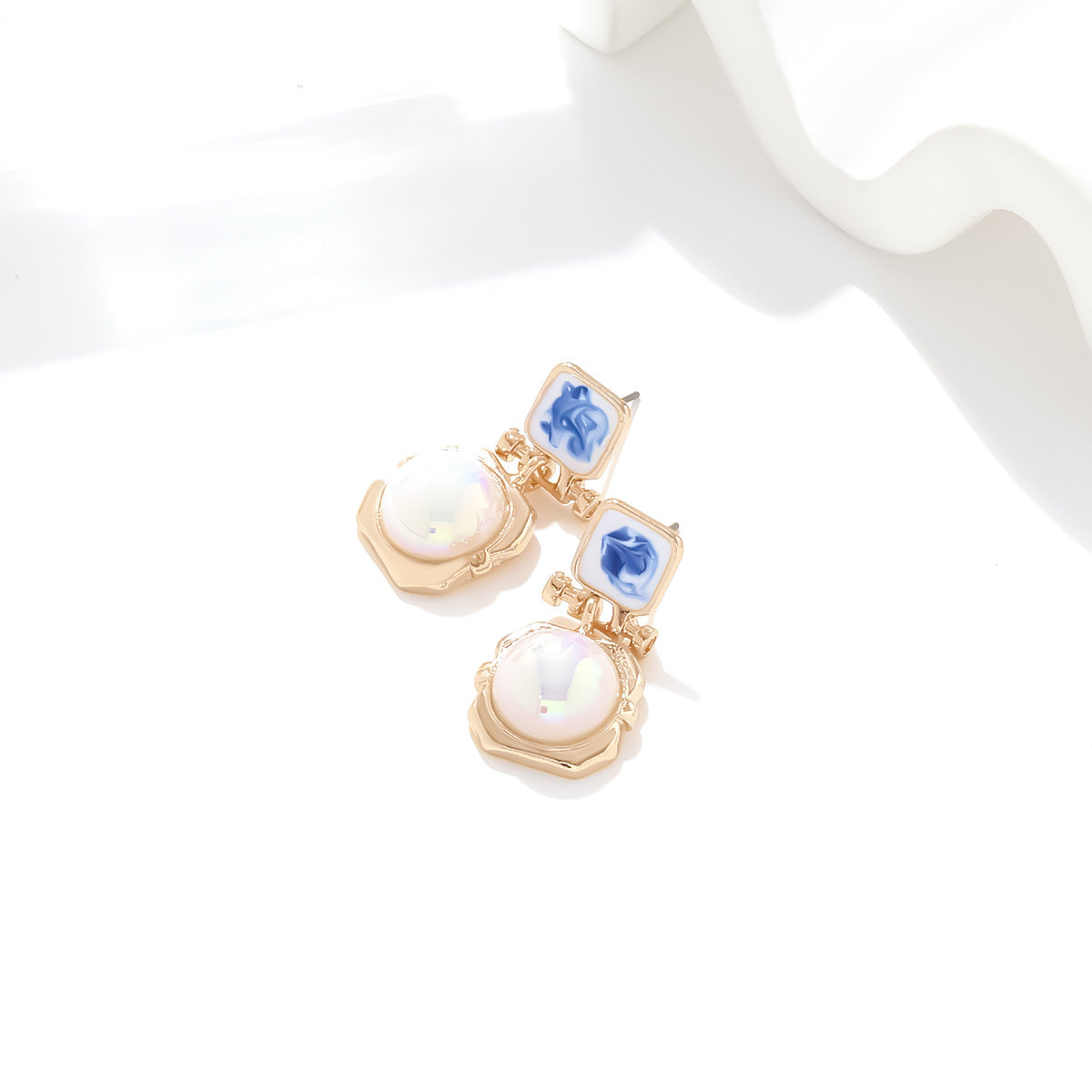 Colorful Pearl Pendant Earrings – Geometric Enamel Statement Jewelry for Women