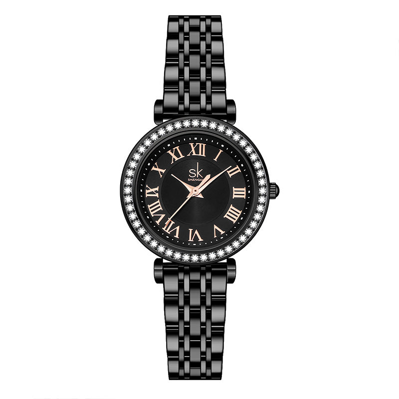 SK Women’s Quartz Watch – Diamond-Studded Dial, Waterproof Fashion Wristwatch