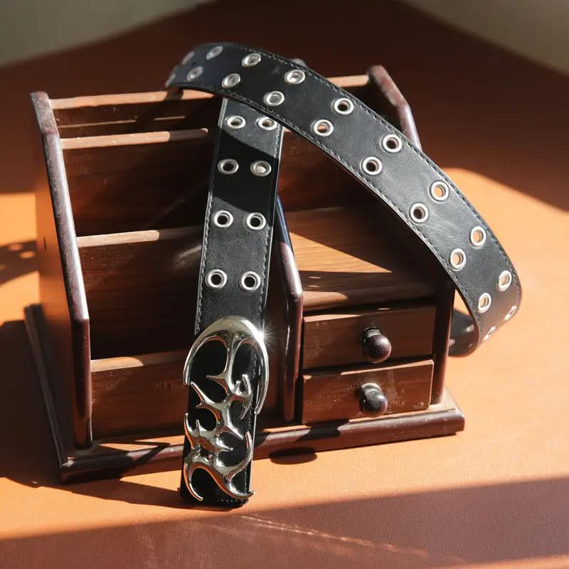 Unisex Streetwear Punk Grommet Belt – PU Leather