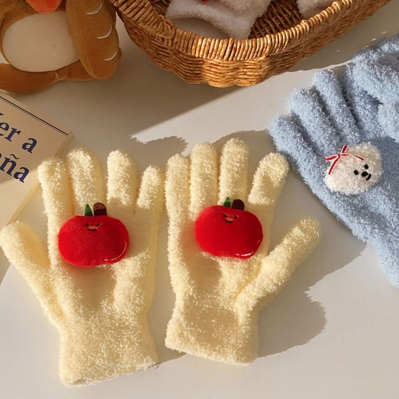 Cute Cartoon Coral Fleece Winter Gloves