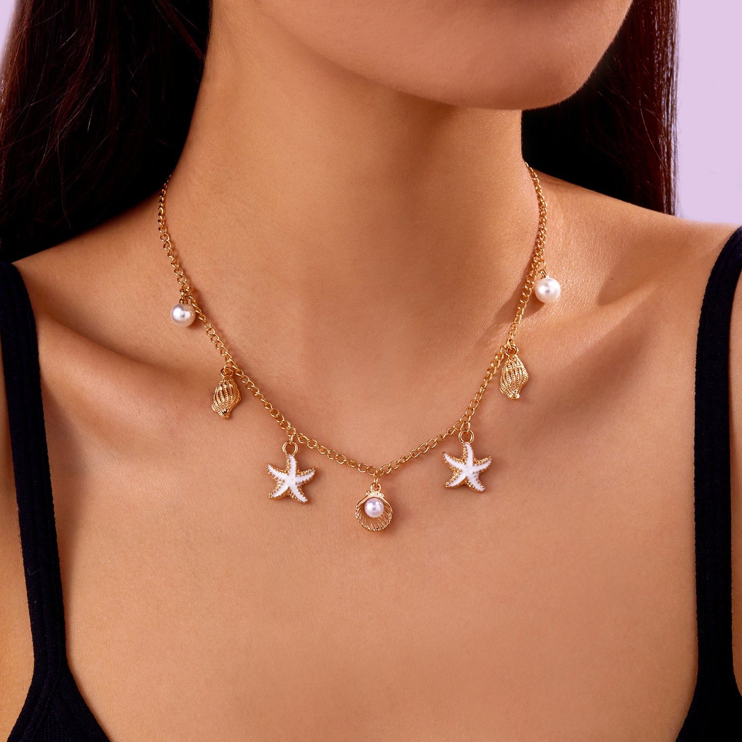 Beach Starfish Pendant Necklace – Sea Shell & Turtle Charm Jewelry for Women