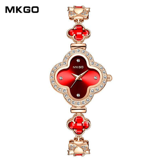 Mokago Four-Leaf Clover Women’s Watch – Luxury Crystal Bracelet Quartz Watch