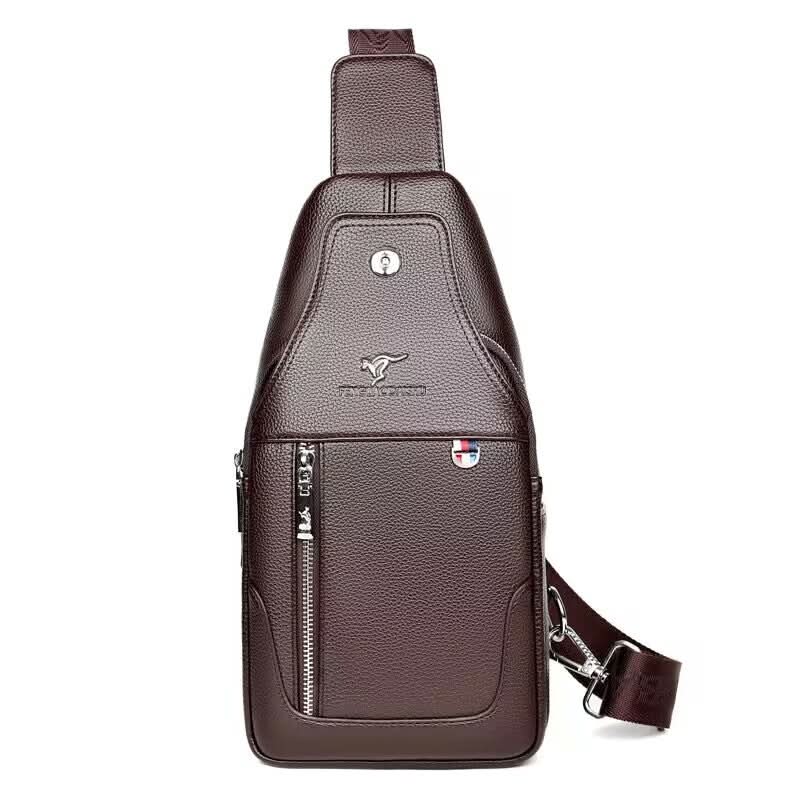 Men’s Waterproof PU Crossbody Chest Bag – Solid Color, Urban Casual Style