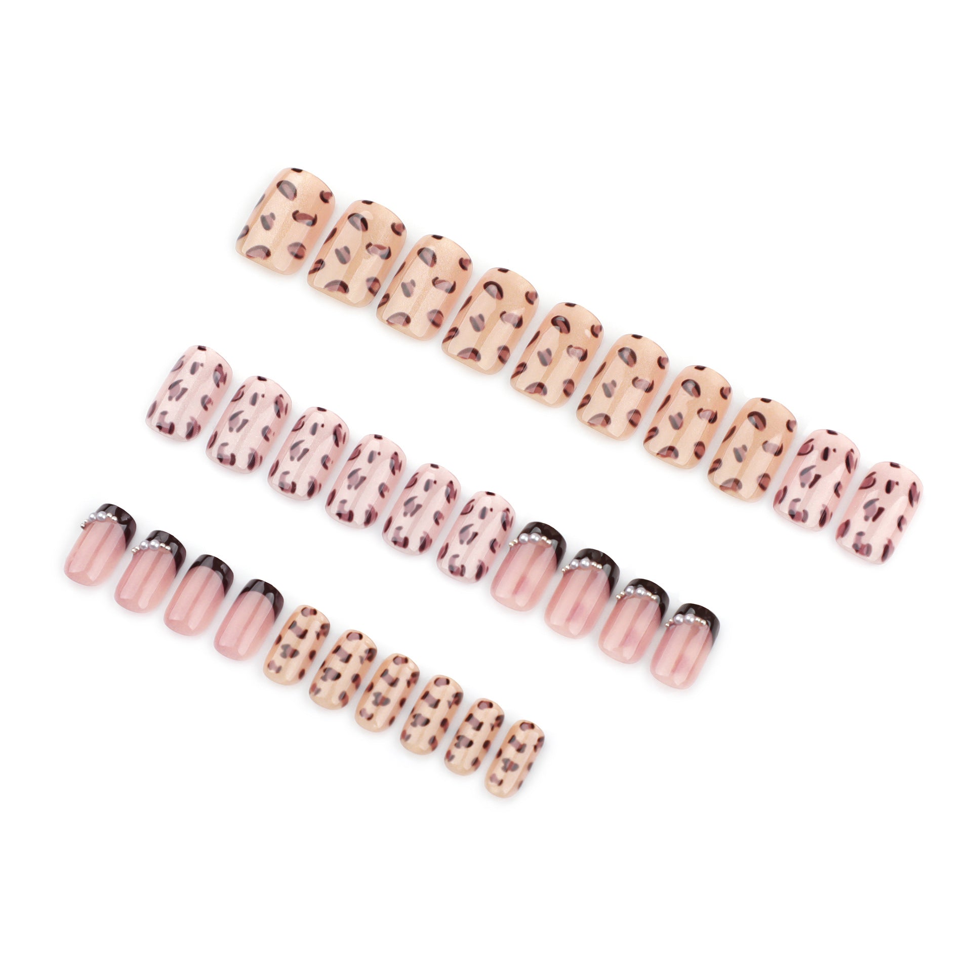 Leopard Print Press-on Nails – Glossy Square Gradient Design with Pearls