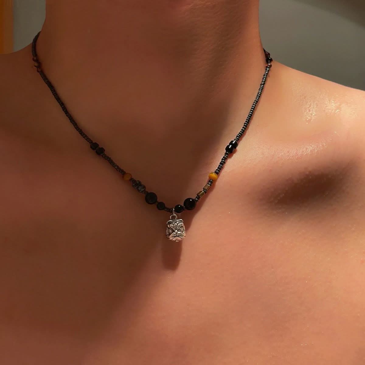 Men’s Lion Pendant Necklace – Silver Beaded Chain
