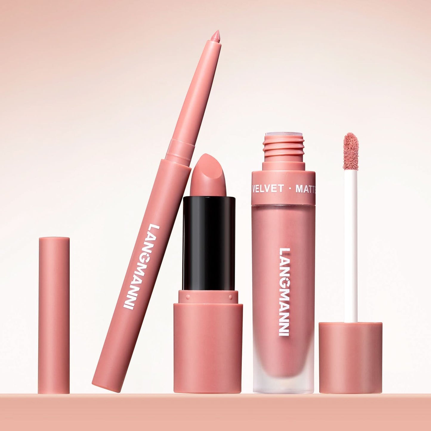 LANGMANNI 3-Piece Lip Kit – Matte Liquid Lipstick & Lip Liner Set