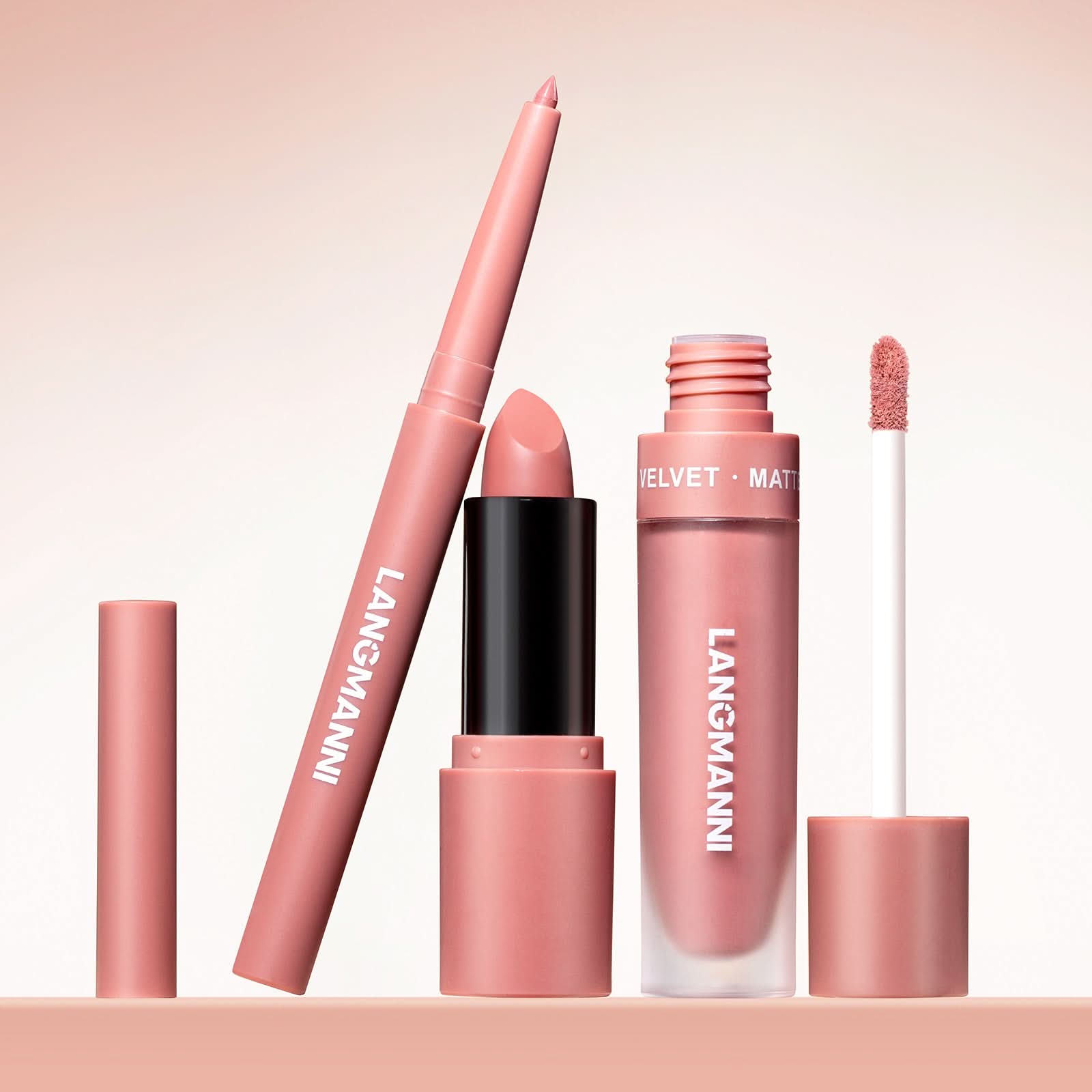 LANGMANNI 3-Piece Lip Kit – Matte Liquid Lipstick & Lip Liner Set