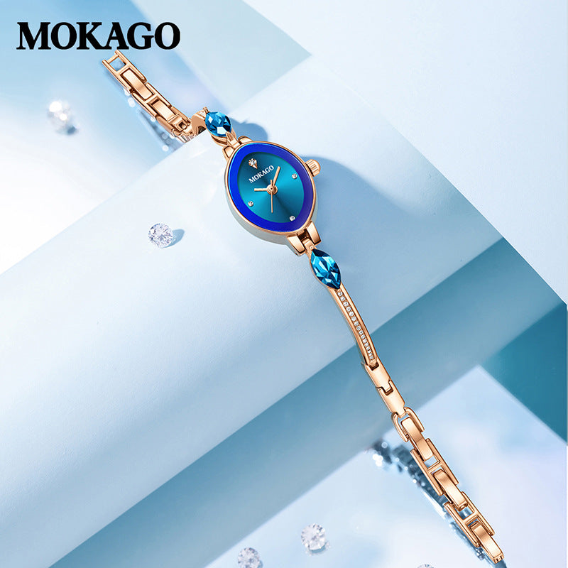 Mokago Luxury Women’s Crystal Bracelet Watch – Waterproof, Slim Oval Dial Timepiece