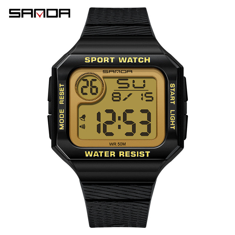 SANDA Digital Square Watch – Unisex Luminous Waterproof Multi-Function Alarm Watch