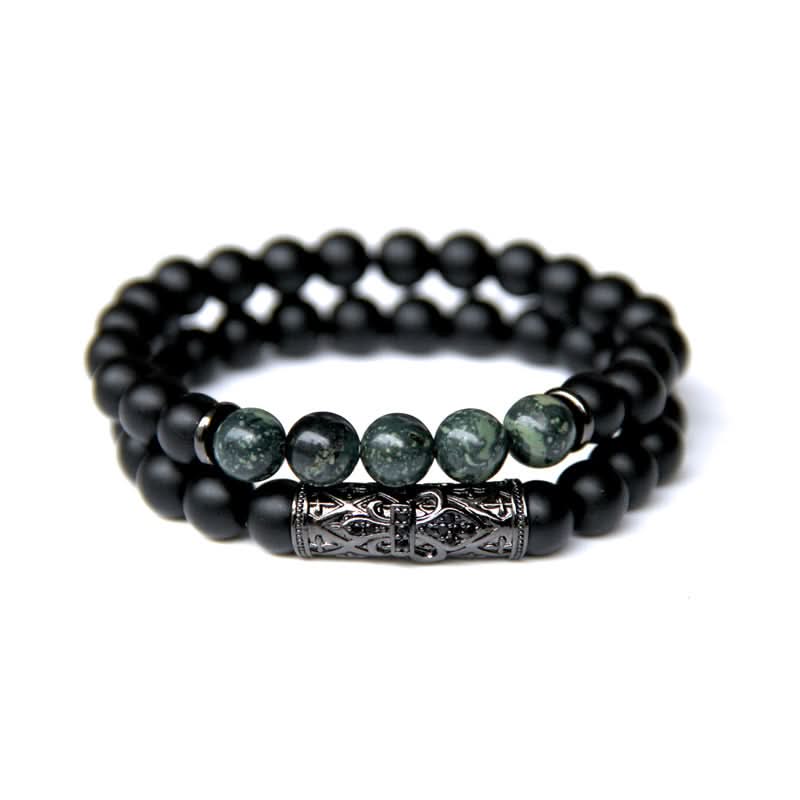 Unisex Natural Stone Beaded Bracelet Set – Micro-Inlaid Skull Design