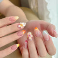 Tropical Floral 3D Press-On Nails – Oval Ombre Acrylic with Flowers & Swirl Design