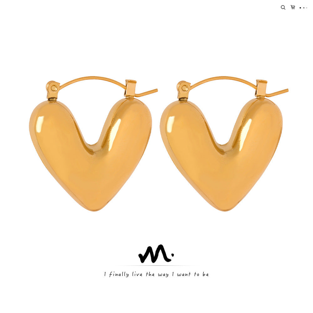 Bold Chic Puffy Heart Hoop Earrings – Titanium Steel Gold & Silver Fashion Jewelry