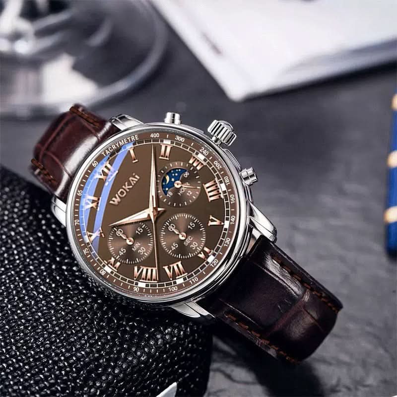 1 pc. Men's Quartz Business Watch with Leather Strap - Brown