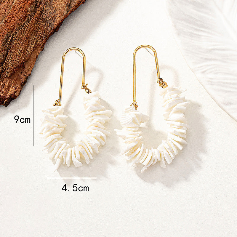 Boho Shell Dangle Earrings for Women – Coral Design Lightweight Statement Jewelry