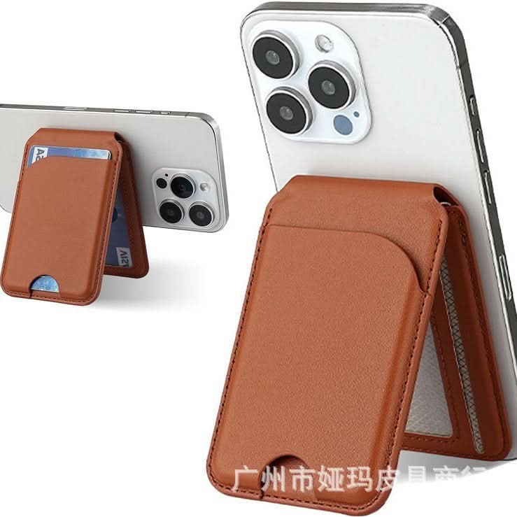MagSafe Leather Card Holder with Metal Stand – Anti-Magnetic Wallet