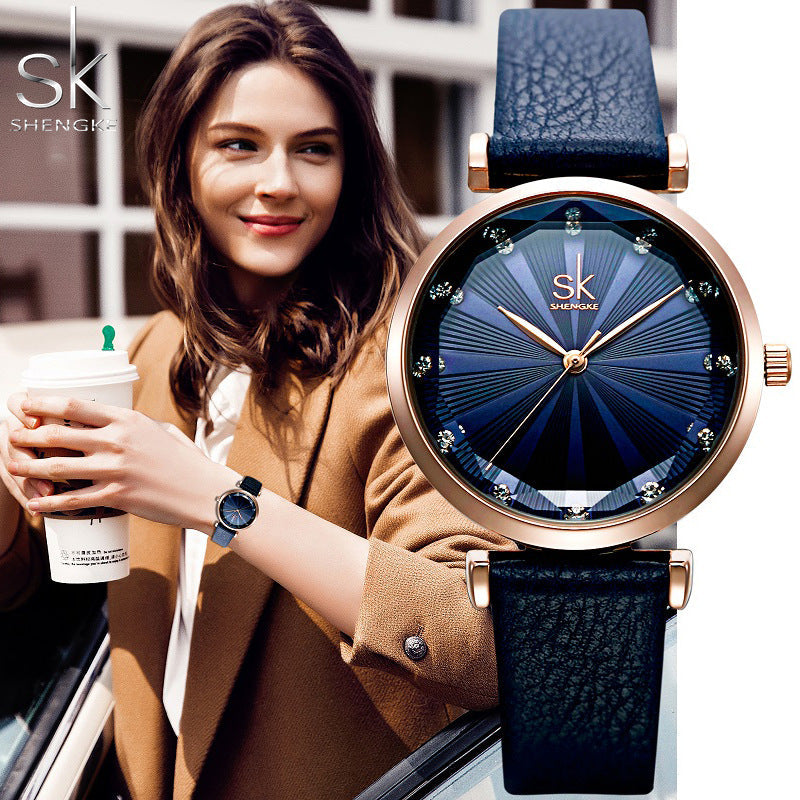 SK Women’s Quartz Watch with Diamond Dial – Waterproof Fashion Timepiece 30mm