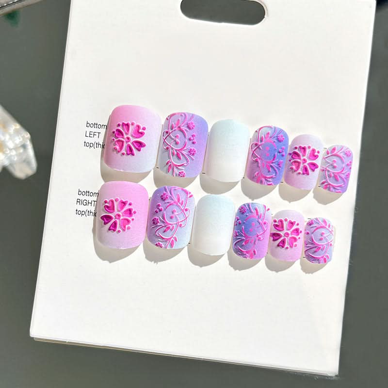 Wearable Embossed Short Bride Nail Art – Finished 3D False Nail Stickers