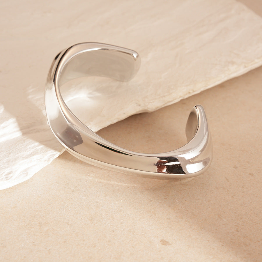 Minimalist Geometric Cuff Bracelet – Pleated Wide Open-Ended  Bangle Women’s Jewelry
