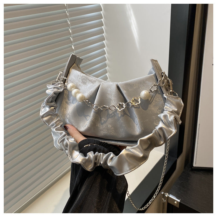 Women's Velvet Pleated Shoulder Bag – Small Chain Underarm Purse for Summer Outfits