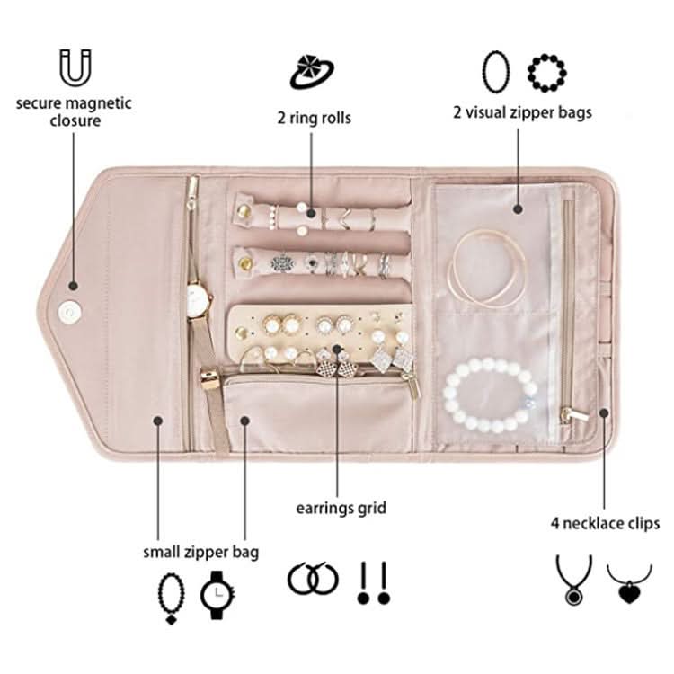 Portable Velvet Jewelry Roll – Travel Organizer Bag