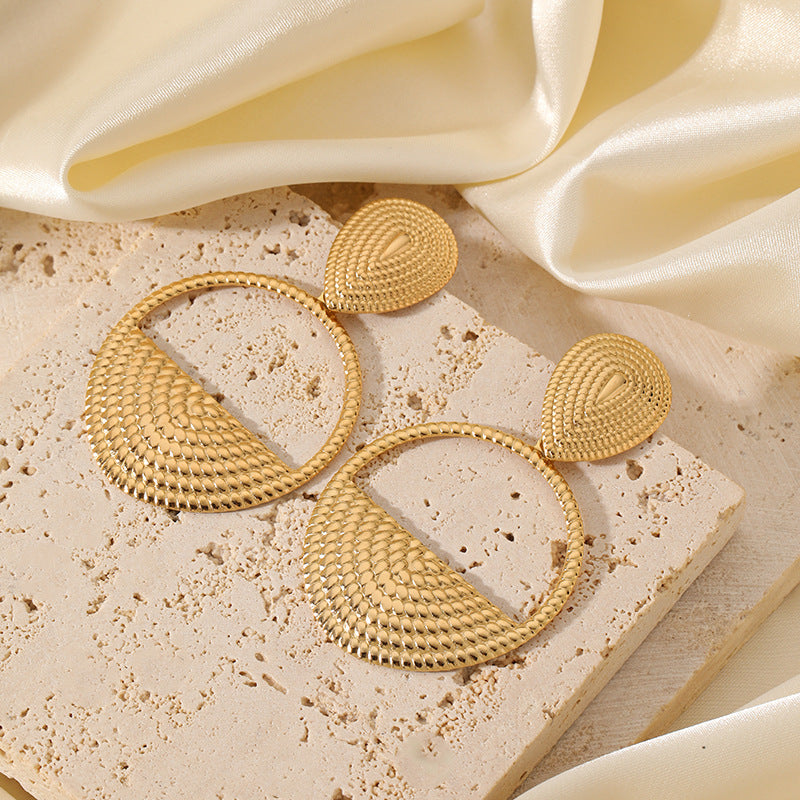 Gold Geometric Ring Earrings – Stainless Steel Trendy Jewelry for Women