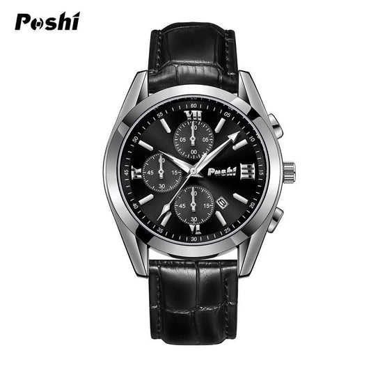Men’s Luminous Dial Quartz Watch – Leather Strap, Calendar