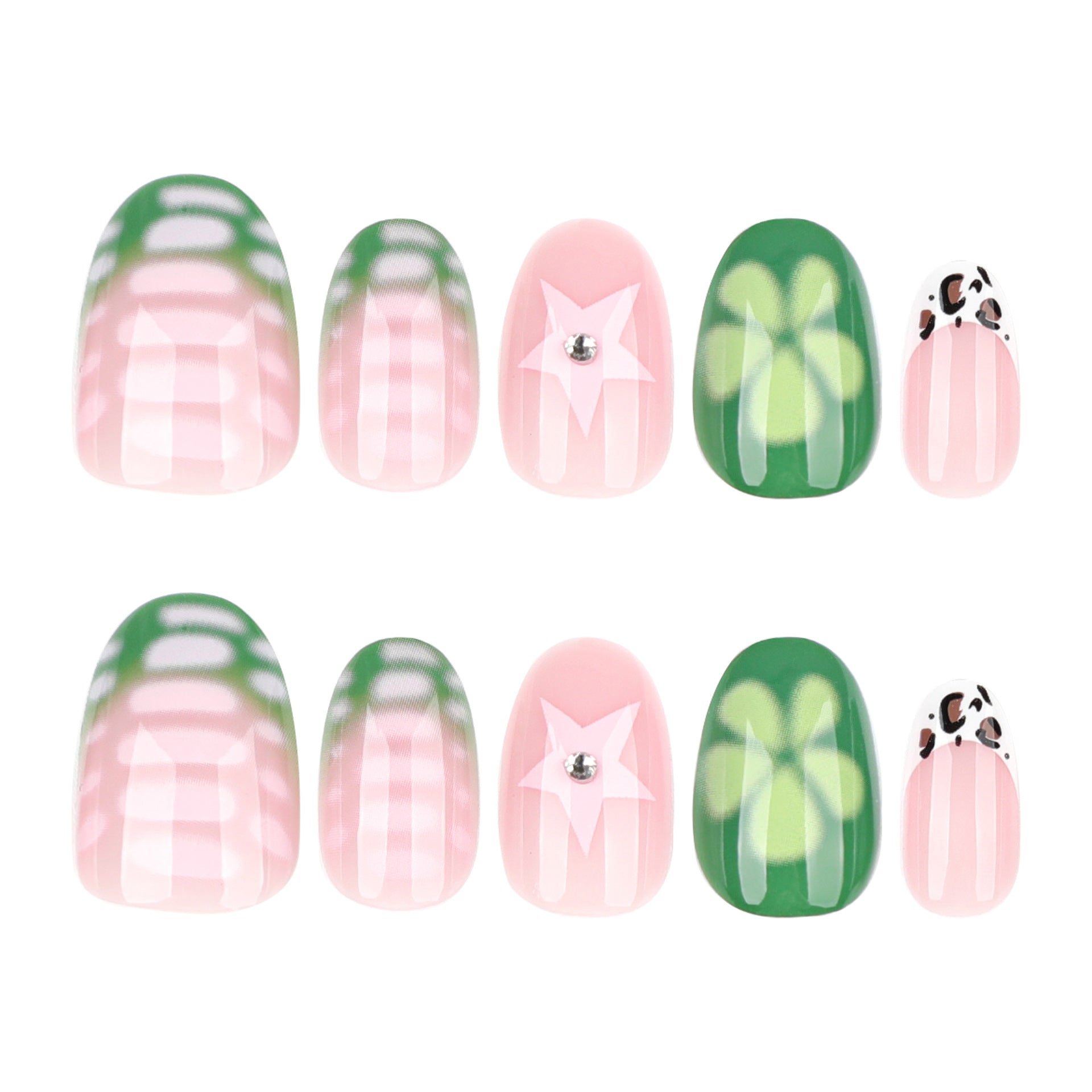 Trendy Oval Press-On Nails with Mixed Art Design – Geometric Patterns Glue-On Set