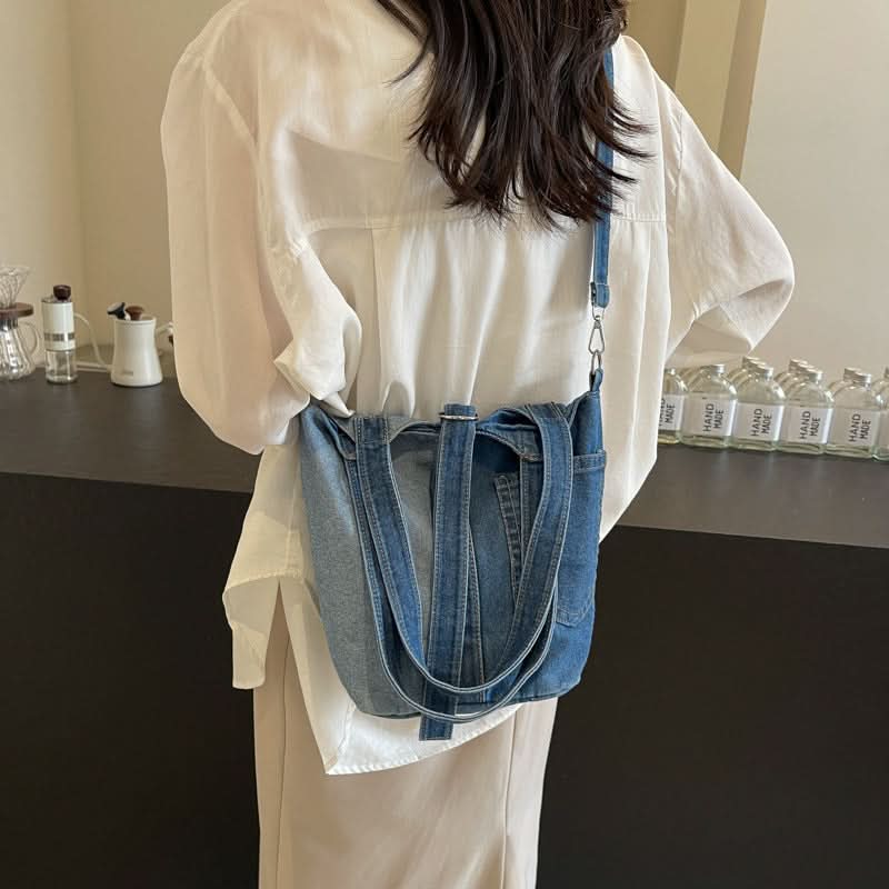 Denim Bucket Messenger Bag for Women – Korean Style Canvas Shoulder Handbag