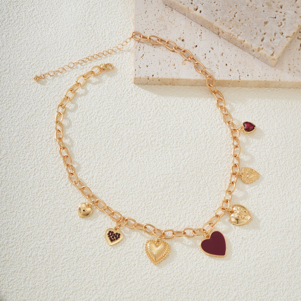 Red Heart Pendant Necklace – Trendy Stainless Steel Love Chain Jewelry for Women
